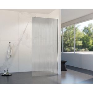 Fortifura Galeria inloopdouche - 30x200cm - ribbelglas - wandarm - chroom