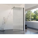 Fortifura Galeria inloopdouche - 40x200cm - ribbelglas - wandarm - mat zwart