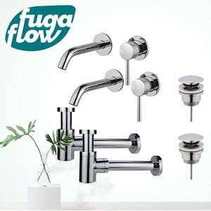 Fortifura Calvi Slim Wastafelkraanset - voor dubbele wastafel - inbouw wastafelkraan - klikwaste plug - verlaagde design sifon - Chroom 2x SW377814/2x SW696203/2x SW696219