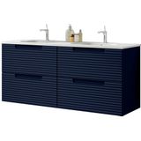 Adema Prime Balance Badkamermeubelset - 120x55x45cm - 2 rechthoekige keramische wasbakken wit - 2 kraangaten - 4 lades - rechthoekige spiegel - mat marine blauw 2xSW892616/SW804533/SW724613