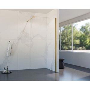 Fortifura Galeria inloopdouche - 110x200cm - helder glas - wandarm - Geborsteld Messing PVD (Goud) SW915250/SW797910