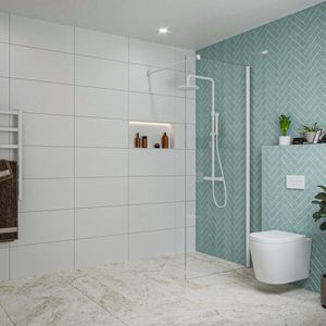 Fortifura Galeria inloopdouche - 80x200cm - helder glas - wandarm - mat wit