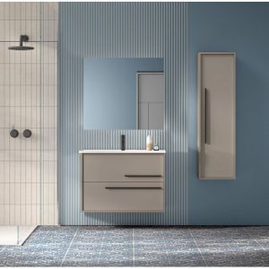 Adema Prime Essential Badkamermeubelset - 80x55x46cm - 1 rechthoekige wasbak wit - 1 kraangat - 2 lades - rechthoekige spiegel - taupe SW892665/SW804531/SW724611