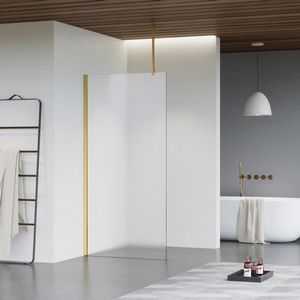 Fortifura Galeria inloopdouche - 100x200cm - mat glas - plafondarm - Geborsteld Messing PVD (Goud)