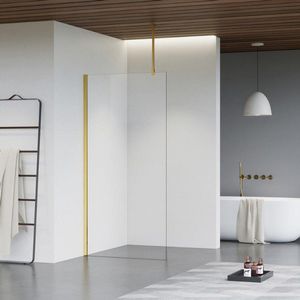 Fortifura Galeria inloopdouche - 160x200cm - helder glas - plafondarm - Geborsteld Messing PVD (Goud) SW797918/SW797910/SW804543