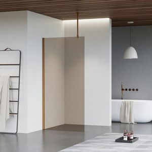 Fortifura Galeria inloopdouche - 40x200cm - rookglas - plafondarm - Geborsteld koper PVD (Koper) SW797934/SW876702/SW876705