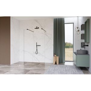 Fortifura Galeria Vrijstaande Inloopdouche - 100x200cm - Helder - antikalk - 8mm veiligheidsglas - wandsteunen - Zwart mat