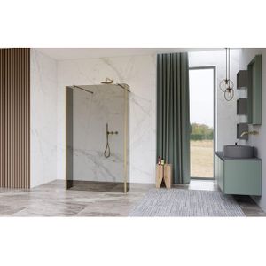 Fortifura Galeria Vrijstaande Inloopdouche - 120x200cm - Rookglas - antikalk - 8mm veiligheidsglas - wandsteunen - Geborsteld Messing PVD (Goud) SW927770 2x/SW797944