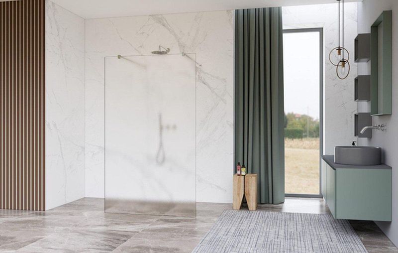 Fortifura Galeria Vrijstaande Inloopdouche - 110x200cm - Glas mat - antikalk - 8mm veiligheidsglas - wandsteunen - Geborsteld RVS PVD (RVS) SW927769 2x/SW915251