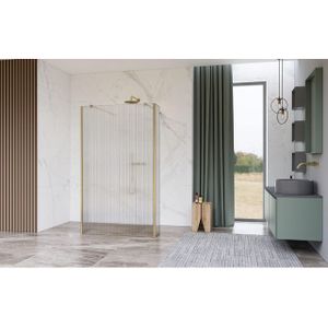 Fortifura Galeria Vrijstaande Inloopdouche - 120x200cm - Helder geribbeld - antikalk - 8mm veiligheidsglas - wandsteunen - Geborsteld Messing PVD (Goud) SW927770 2x/SW797953