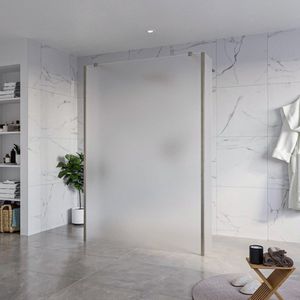 Fortifura Galeria Vrijstaande Inloopdouche - 140x200cm - Glas mat - antikalk - 8mm veiligheidsglas - 2 zijwanden 30cm - wandsteunen en hoekprofielen - Geborsteld Gunmetal PVD SW927771 2x/SW797937/SW797931 2x/SW798732 2x