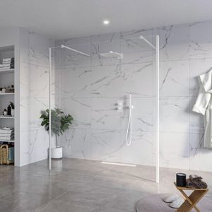 Fortifura Galeria Vrijstaande Inloopdouche - 180x200cm - Helder - antikalk - 8mm veiligheidsglas - 2 zijwanden 40cm - wandsteunen en hoekprofielen - Wit mat SW927768 2x/SW797920/SW797911 2x/SW541264 2x