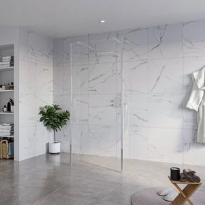 Fortifura Galeria Vrijstaande Inloopdouche - 90x200cm - Helder - antikalk - 8mm veiligheidsglas - 2 zijwanden 30cm - wandsteunen en hoekprofielen - Chroom