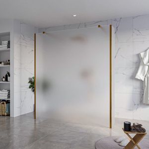 Fortifura Galeria Vrijstaande Inloopdouche - 180x200cm - Glas mat - antikalk - 8mm veiligheidsglas - 2 zijwanden 30cm - wandsteunen en hoekprofielen - Geborsteld koper PVD (Koper) SW927772 2x/SW797933/SW797931 2x/SW876703 2x