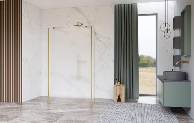 Fortifura Galeria Vrijstaande Inloopdouche - 110x200cm - Glas mat - antikalk - 8mm veiligheidsglas - 2 zijwanden 40cm - wandsteunen en hoekprofielen - Geborsteld Messing PVD (Goud)