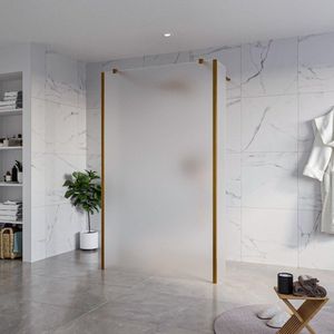 Fortifura Galeria Vrijstaande Inloopdouche - 120x200cm - Glas mat - antikalk - 8mm veiligheidsglas - 2 zijwanden 40cm - wandsteunen en hoekprofielen - Geborsteld koper PVD (Koper) SW927772 2x/SW797928/SW797921 2x/SW876703 2x