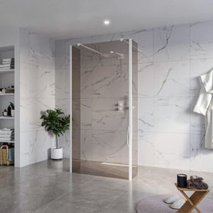 Fortifura Galeria Vrijstaande Inloopdouche - 100x200cm - Rookglas - antikalk - 8mm veiligheidsglas - 2 zijwanden 40cm - wandsteunen en hoekprofielen - Wit mat