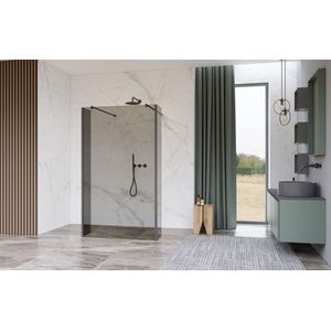 Fortifura Galeria Vrijstaande Inloopdouche - 180x200cm - Helder geribbeld - antikalk - 8mm veiligheidsglas - 2 zijwanden 40cm - wandsteunen en hoekprofielen - Geborsteld Gunmetal PVD SW927771 2x/SW797957/SW797948 2x/SW798732 2x