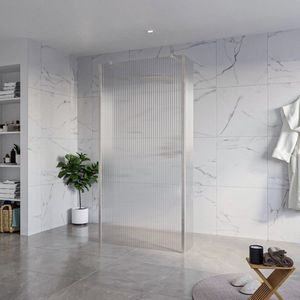 Fortifura Galeria Vrijstaande Inloopdouche - 100x200cm - Helder geribbeld - antikalk - 8mm veiligheidsglas - 2 zijwanden 40cm - wandsteunen en hoekprofielen - Geborsteld RVS PVD (RVS) SW927769 2x/SW797955/SW797948 2x/SW798730 2x