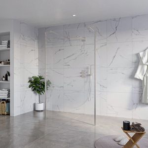 Fortifura Galeria Vrijstaande Inloopdouche - 120x200cm - Helder - antikalk - 8mm veiligheidsglas - 2 zijwanden 30cm - wandsteunen en hoekprofielen - Geborsteld RVS PVD (RVS) SW927769 2x/SW797917/SW797909 2x/SW798730 2x