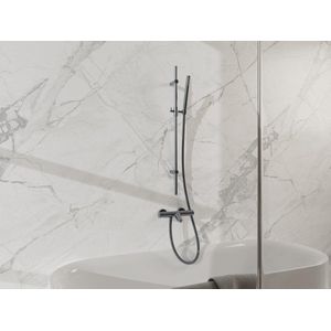 Fortifura Calvi Badkraan - met glijstangset - staafhanddouche - metalen doucheslang - geborsteld gunmetal PVD SW767491/SW766537/SW706207/SW720225