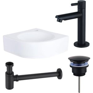 QeramiQ Fuente - Fonteinset - Glans Wit - Keramiek - Hoek - 1 Kraangat