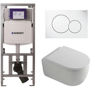 QeramiQ Dely Swirl Toiletset - 36.5x53cm - Geberit UP320 Burda inbouwreservoir - 35mm zitting - witte sigma bedieningsplaat - ronde knoppen - glans wit 0701131/0700518/SW1000767/SW1026256
