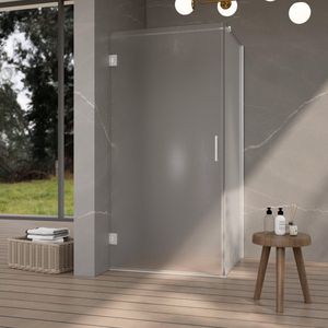 Fortifura Galeria Douchecabine - 90x140x200cm - scharnieren - deurgreep - vlak - gesatineerd veiligheidsglas - Geborsteld RVS PVD (Rvs) SW1122553/SW1122566/SW797908/SW797937