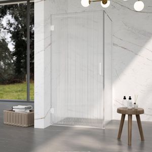 Fortifura Galeria Douchecabine - 90x100x200cm - scharnieren - deurgreep - stabilisatiestang - helder geribbeld - veiligheidsglas - mat wit SW1208821/SW1122562/SW797906/SW797955