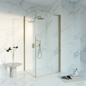 Fortifura Galeria Douchecabine - 90x140x200 - Profiel - veiligheidsglas - anti kalk - Geborsteld Messing PVD (Goud) SW1122488 SW797916 SW797910