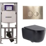 QeramiQ Dely Swirl Toiletset - 36.3x51.7cm - Geberit UP320 Burda inbouwreservoir -slim zitting - geborsteld messing bedieningsplaat - ronde knoppen - mat zwart