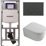 QeramiQ Dely Swirl Toiletset - 36.3x51.7cm - Geberit UP320 Burda inbouwreservoir - 35mm zitting - bedieningsplaat mat antraciet - ronde knoppen - wit mat 0701131/SW1102376/SW1000767/SW1026257