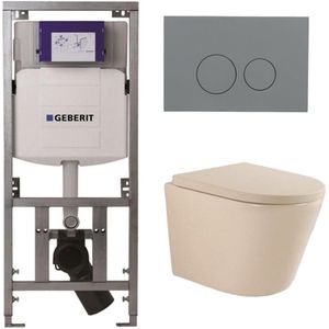 QeramiQ Dely Swirl Toiletset - 36.3x51.7cm - Geberit UP320 Burda inbouwreservoir - 35mm zitting - bedieningsplaat licht grijs - ronde knoppen - beige 0701131/SW1102374/SW1000771/SW1026259