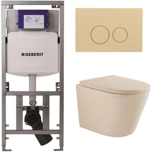 QeramiQ Dely Swirl Toiletset - 36.3x51.7cm - Geberit UP320 Burda inbouwreservoir - 35mm zitting - bedieningsplaat beige - ronde knoppen - beige