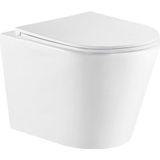 QeramiQ Dely Toiletset - 36.3x51.7cm - diepspoel - rimless - Geberit UP320 Burda inbouwreservoir - softclose toiletzitting - steel bedieningsplaat - rechtehoekige knoppen - wit mat