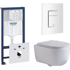 QeramiQ Dely Swirl Toiletset - Glans Wit - Grohe Rapid Inbouwreservoir - Slimme Zitting