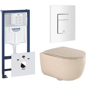QeramiQ Dely Swirl Toiletset - Beige - Grohe Rapid Inbouwreservoir - Slim Zitting