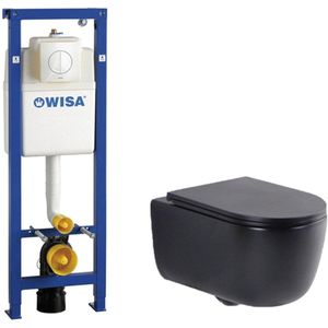 QeramiQ Dely Swirl Toiletset - Wit - Zwart Mat - Wisa XS Inbouwreservoir