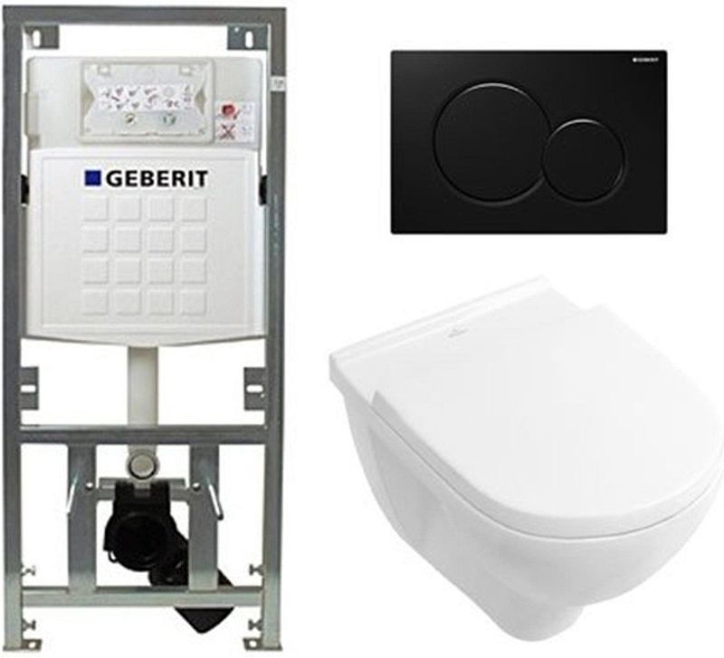 Villeroy & Boch O.novo inbouwset met diepspoel wandcloset wit softclose zitting afdekplaat zwart 0701131/0124124/0124182/0700524/