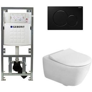 Villeroy & Boch Subway 2.0 inbouwset met diepspoel wandcloset slimseat zitting afdekplaat zwart