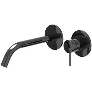 IVY Bond - Wastafelmengkraan - 2-gats - Wandmontage - Gebogen Uitloop - Zwart Chroom PVD