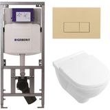 Villeroy & Boch O.novo Toiletset - Geberit inbouwreservoir - diepspoel wandcloset - softclose - bedieningsplaat beige - rechthoekige knoppen - wit