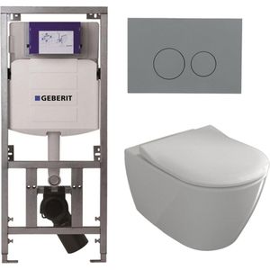 Villeroy & Boch Subway 2.0 Toiletset - inbouwreservoir - diepspoel wandcloset - directflush - slimseat - bedieningsplaat licht grijs - ronde knoppen - wit 0701131/SW1102374/ga26028/ga91964/