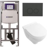 Villeroy & Boch O.novo toiletset met Geberit inbouwreservoir met diepspoel wandcloset wit soft close zitting en bedieningsplaat mat antraciet met ronde knoppen wit 0701131/0124124/0124182/SW1102376/