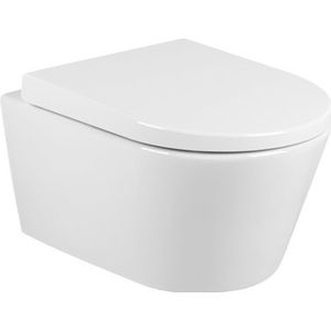 QeramiQ Urby Wandtoilet - 52x35x33cm - spoelrandloos - met zitting - glans wit SW1030603/SW439182