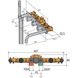 Hotbath Buddy B062 inbouw badthermostaat met 2 stopkranen & uitloop geborsteld nikkel