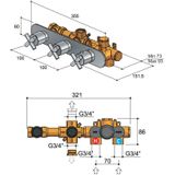 Douchethermostaat hotbath chap inbouw 2 stopkranen horizontaal chroom