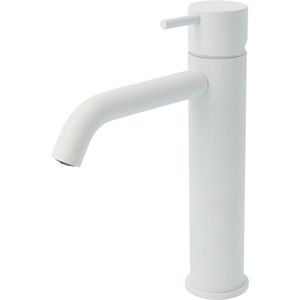 Hotbath Cobber middelhoge wastafelkraan met gebogen uitloop zonder waste mat wit CB003MCWH