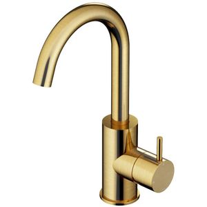 Wastafelmengkraan Hotbath Cobber 1-hendel Gebogen 27.8 cm Geborsteld Messing Living Colours