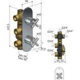Douchethermostaat hotbath chap inbouw 3-weg kruisgreep verticaal geborsteld nikkel